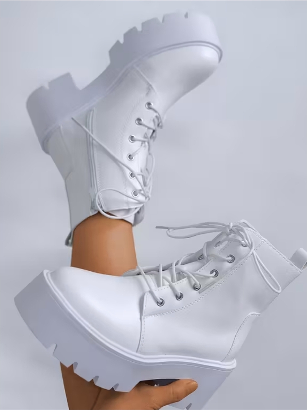 White Platform Lace-Up Women's Boots
